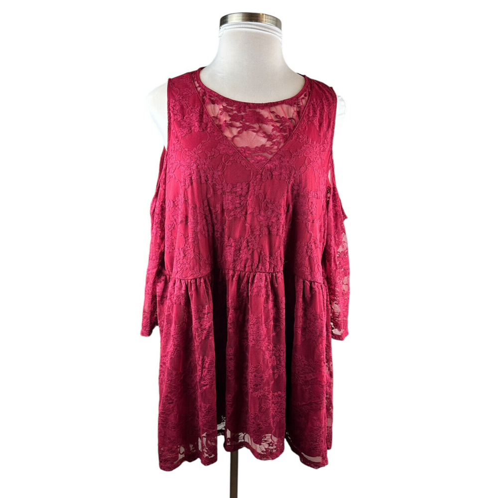 Torrid Babydoll Stretch Lace Cold Shoulder Top Biking Red Plus Size 4 4X - Picture 2 of 15